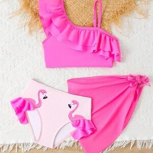 Pink Ruffle Flamingo Swimsuit Set